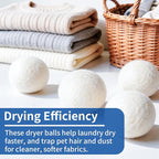 Wool Dryer Balls, New Zealand Dryer Balls Laundry Reusable Reduce Static Cling, Dryer Ball to Reduce Wrinkles & Shorten Drying Time, Drying Balls for Laundry(Pack of 6) (White)