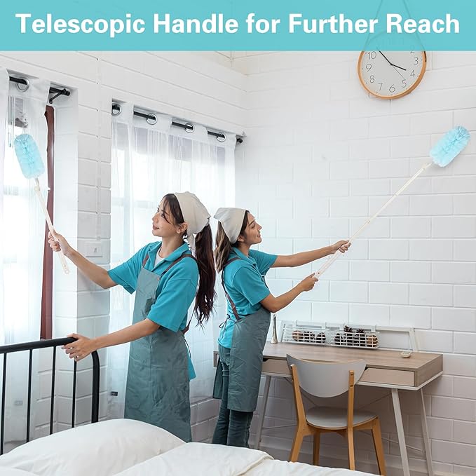 360° Duster Refills Kit for Swiffer Duster, 25 Pack & 1 Handle, Multi-Surface Dusters with 4X Microfibers. Efficient Duster Kit for Cleaning Pet Hair, Home, Office, Blinds, Furniture and More