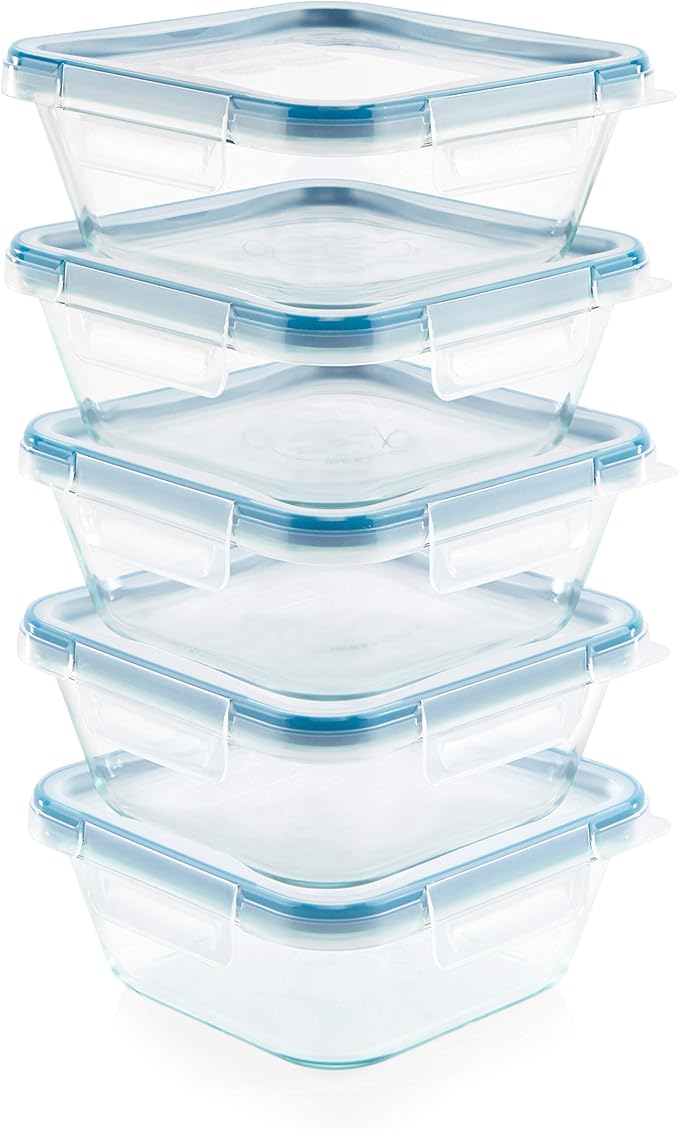 Snapware Total Solutions (10-Pack, 4 Cup) Glass Food Storage Containers Set, Airtight & Leakproof Locking BPA-Free Lids, Freezer Dishwasher Microwave Safe