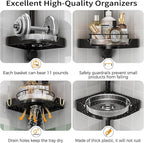 shuang qing 360° Rotating Corner Shower Caddy Tension Pole Organizer - 4-Tier Adjustable Rustproof Metal Pole, Plastic Shelves with Safety Guardrail, Bathroom Storage for Shower & Bathtub(Black)