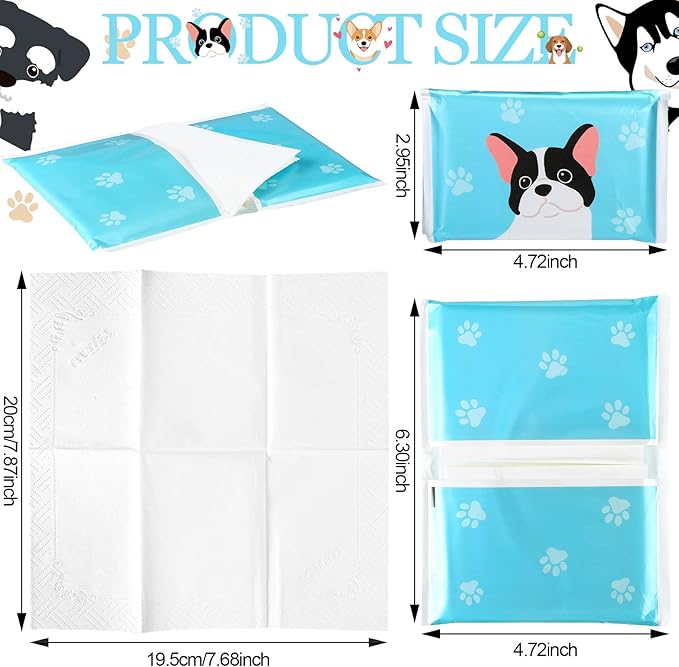 24 Packs Travel Size Tissue Pocket Slim Pack Facial 3 Ply Wallet Size Pocket Tissues for Travel Wedding Party Favors, 6 Styles(Dog)