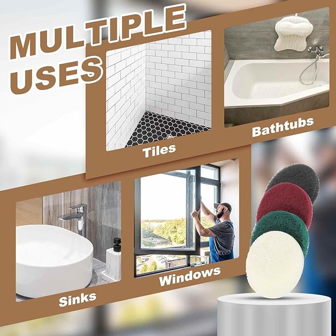 HARFINGTON 24pcs Scrubber Scouring Pads 450 Grits 2 Inch Drill Power Brush Hoop and Loop Surface Conditioning Disc Drill Scuffing Disc Scrub Pads for Home Kitchen Cleaning, White