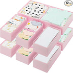 GRANNY SAYS Drawer Organizer Clothes, 12 Pack Dresser Organizer Bins for Nursery, Closet Organization and Storage Dividers for Clothing, Baby Clothes, Underwears, Pink