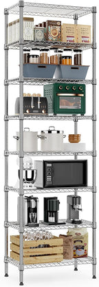 M MZG 8 Tier 2000 lbs Storage Rack Metal Wire Shelving Unit, Storage Standing Shelf Organizer for Laundry Bathroom Kitchen Pantry Closet Garage Utility Room, Chrome 13.8" D x 23.6" W x 79.5" H