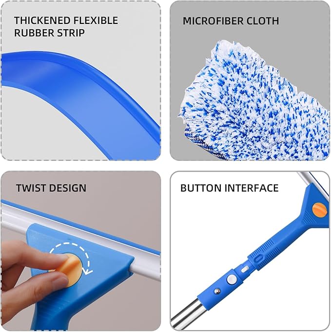 Professional Window Cleaning kit, 2-in-1 Window Squeegee with 78" Extension Poles, Suitable for Indoor & Outdoor Windows, High Glass, High Windows, Multi-Purpose Car Windshield Cleaning