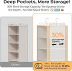 ALLTIDYUP Extra Deep Hanging Closet Organizer with Shelves and Oversized Mesh Pockets, Heavy-Duty Structure, No Deformation, Max Storage for Clothes, Shoes, Hats, Dorms and RVs,1-Pack (White, 6 Tier)