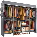 Raybee Clothes Rack with Cover,1100 LBS,Clothing Racks for Hanging with 10 Shelves& 7 Rods,Portable Closet Heavy Duty,Adjustable,Freestanding Garment Rack,Black,75.8" W x 17.7" D x 76.9" H
