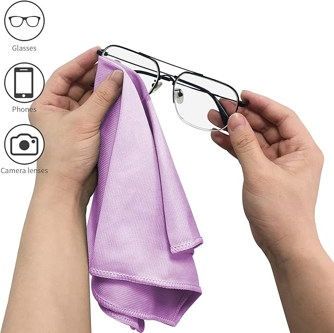 Puomue 6 Pack Microfiber Glass Cleaning Cloth, 16 Inch X 16 Inch, Lint Free Quickly Clean Window, Glasses, Windshields, Mirrors, and Stainless Steel, Pink