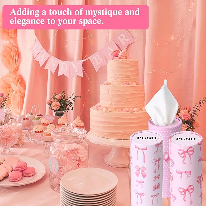 Outus 12 Pcs Car Tissues Cylinder Holder with 3 Ply Facial Tissue Bulk Black White Round Tissue Holder Travel Tissues Boxes Container for Car Cup Wedding Birthday Party (Bow)