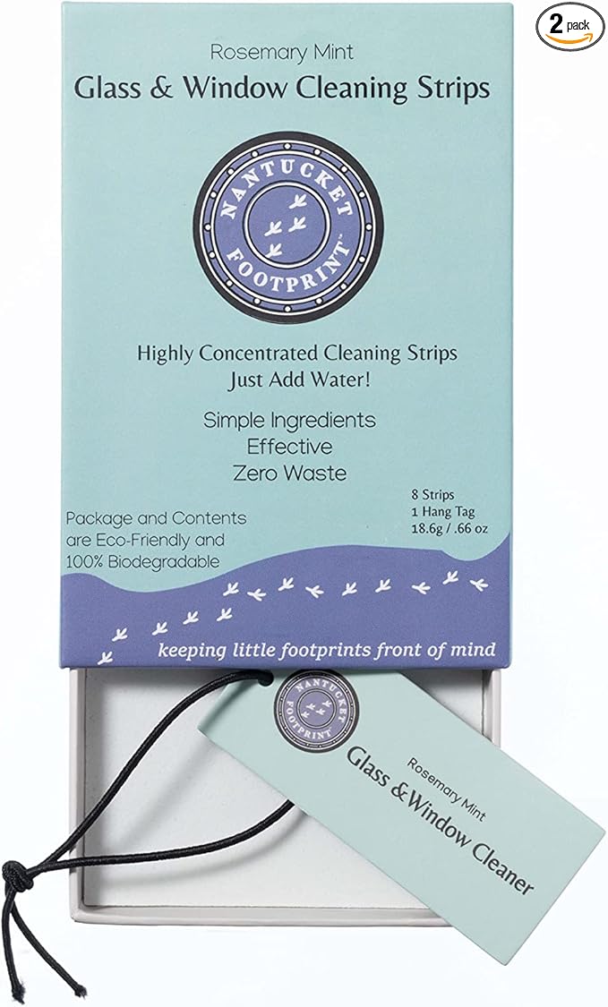 Glass & Window Cleaner Strips 8 Pack | Zero Waste & Eco Friendly Concentrated Cleaning Supplies | 8 Strips makes 64 fl oz total (4x 16 fl oz bottles of spray cleaner)