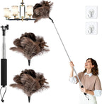 Extendable Ostrich Feather Duster with 19-49 inch Rotatable Stainless Steel Pole, Natural Feather Duster for Ceiling Fan Cobweb Dusting, Reusable Flexible Cleaning Duster(Include 2 Replacement Heads)