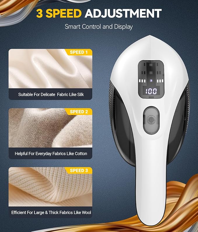 Rechargeable Fabric Shaver and Lint Remover, 3-Speed Adjustable Sweater Shaver with 6-Leaf Replaceable Stainless Steel Blades, 2.6Inch Large Mesh, Removable Bin for Clothes Fuzz, Lint, Pills, Bobbles