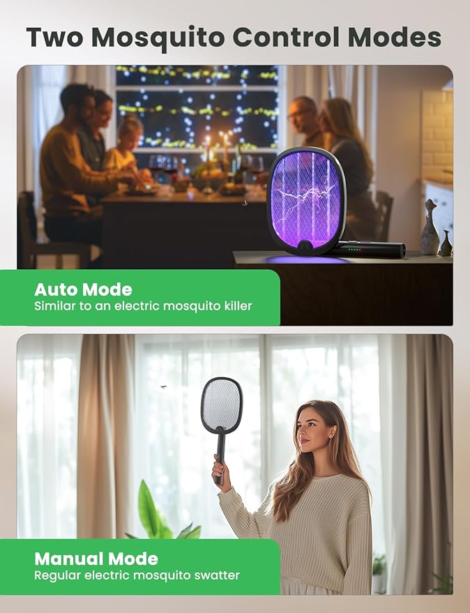 YISSVIC Electric Fly Swatter Foldable Bug Zapper Racket 2 in 1 Mosquito Killer with Attractant Light Rechargeable 1800mAh for Indoor Home Backyard Patio Camping