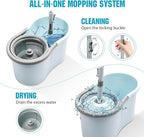 Spin Mop and Bucket with Wringer Set, 360° Spinning Mop Bucket System with 3 Microfiber Mop Replacement Heads and 50" Stainless Steel Adjustable Handle for Floor Cleaning