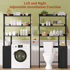 UPOSOJA Over The Toilet Storage Cabinet with Pulley, Bathroom Organizer W/6 Hooks for Restroom, Laundry, Plant Stand (Black)