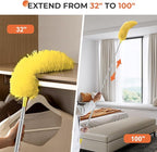 Dusters for Cleaning High Ceiling Fan, Newliton Microfiber Feather Duster with 30'' to 100'' Telescoping Extension Pole, Long Extendable Duster for Home Car Furniture Cobweb, Green