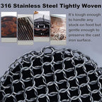 Upgraded Cast Iron Cleaner Brush with Heavy Duty Handle, Chain Mail Cast Iron Skillet Pan Scrubber for Griddle Cleaning Brush with Pan Grill Scrapers