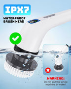 Electric Spin Scrubber, IPX7 Shower Scrubber 7 Replaceable Brush Heads-90Mins Work Time, 2-Speed Adjustable Bathroom Scrubber 3-Height Adjustable Handle Cordless Tub Scrubber for Bathtub Kitchen Glass