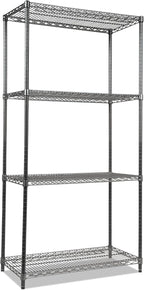 Alera Wire Shelving Starter Kit, Four-Shelf, 36w x 18d x 72h, Black Anthracite