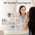 3-Tier Rotating Bathroom Counter Organizer, Vanity Tray for Makeup & Skincare, Countertop Spice Rack Storage, Space-Saving Shelf for Bathroom, Kitchen, Laundry Room, Baby Bottle Station, White