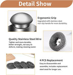 5Pcs Steel Wool Scrubber with Replacement Wire Sponge Pads Set, Stainless Steel Scrubber with Handle for Scouring Stubborn Messes from Cast Iron, Pots, Pans, Grill, Stoves, Sink(1 Scrubber+4 Pads)