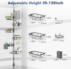 Vatex Corner Shower Caddy Tension Pole,30-120 Inch Adjustable Shower Organizer, 6-Tier Shower Shelves with Towel Rack/Toothbrush Holder/Soap Dish, Bathroom Corner Storage Rust-Resistant