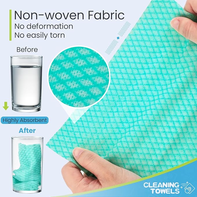 Tioncy 300 Pcs Disposable Dish Cloths for Kitchen Disposable Cleaning Cloth and Towels Handy Cleaning Wipes Disposable Rags for Kitchen and Office(Green)