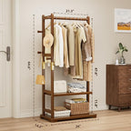 Taitiy Coat Rack Solid Wood Clothes Rack with 2 Shelves & 4 Hooks for Hanging Clothes Garment Wallets Hats, Clothing Rack Heavy Duty Coat Rack Freestanding with Storage Hall Tree for Hallway Bedroom