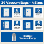 ETENWOLF 24 Pack Vacuum Storage Bags with Rechargeable Wireless Pump, Vacuum Seal Bags for Clothes and Travel, Space Saver Bags in Multiple Carry-On Sizes, Perfect for Luggage and Suitcases