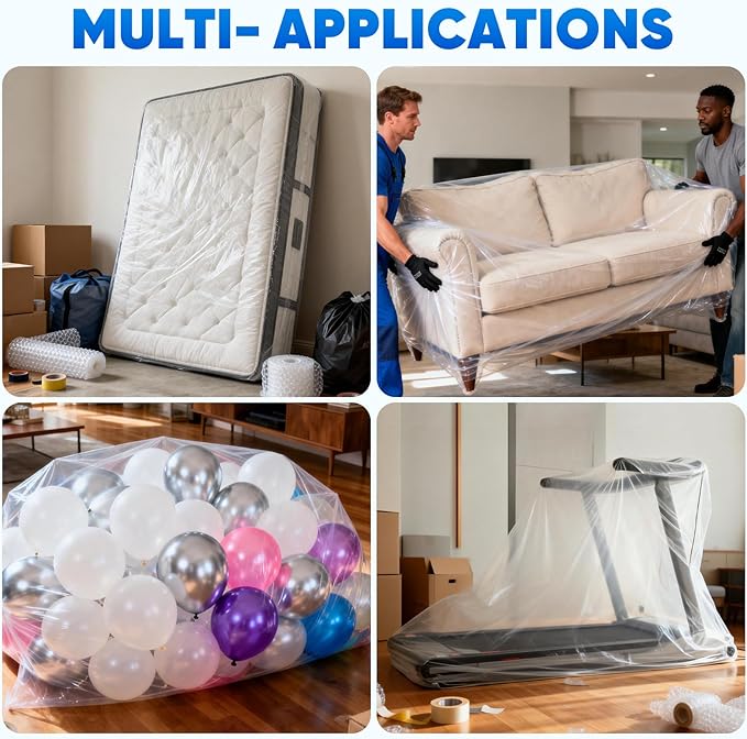 TICONN 2PK Plastic Mattress Bag for Moving Storage, Waterproof Mattress Protector Cover, Heavy-Duty Mattress Moving Supplies (4 mil, Queen)