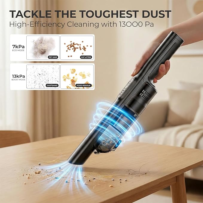 Apical Life Cordless Handheld Vacuum Cleaner, 13000Pa Strong Suction, Mini Vacuum with Charging Dock, 40 Mins Runtime, LED Light, HEPA Filter, One-Click Empty for Car Detailing and Home