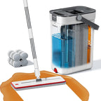 Mop and Bucket Set, Flat Mop and Bucket System with Separate Dirty and Clean Water, 3-Compartment Wall Cleaner Mop, Flat Mops for Floor Cleaning with 4 Microfiber Pads