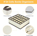 Joyoldelf Sock Drawer Organizer Divider Underwear Organizer 24-cell Fabric Dresser Drawer Organizers Storage Boxes for Socks Lingerie, Handkerchiefs, Ties 4 Pack (Beige)