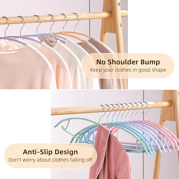 MOPALL Clothes Hanger 14 Pack, Sweater Hangers No Shoulder Bump, 16.5 inch Wide Heavy Duty Coat Hangers for Closet, Non Slip PVC-Coating Metal Hangers for Sweaters,Suits,Dresses,Jackets,Pants,Shirt
