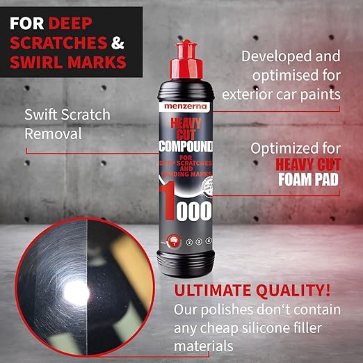menzerna "Heavy Cut Compound 1000" I Abrasive Polishing Compound for Deep Scratches, Sanding Marks, Swirls & Holograms I Buffing and Polishing Compound for Scratch Repair I Silicone Free I 8 fl oz.