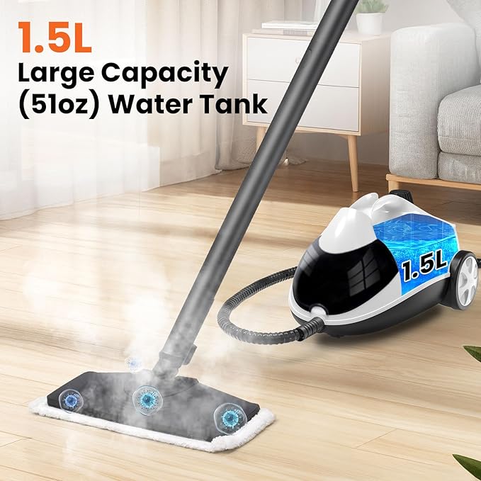 Steam Cleaner 1.5L Steamer for Cleaning Fast Heating 6-in-1 Multi-Surface with 8 Accessories UL499 Certified Heavy Duty Steam Cleaner for Home, Car, Floors, Sofas, Tiles, Grout Steam Cleaners