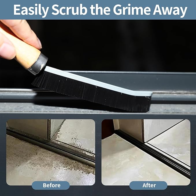4-piece set Crevice Cleaning Brush - Multifunctional Hard Bristle Cleaning Brush for Bathroom, Kitchen, Car, Window, Faucet, Toilet & Grout - Durable Household Cleaning Tools Essentials (Black)