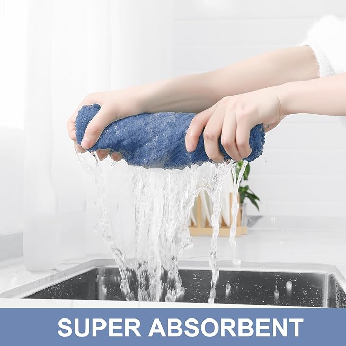 Homaxy Premium Cotton kitchen towels 16"x 28", Large Natural Ring Spun 390 GSM Dish Towels, Super Absorbent Terry Kitchen Hand Towels, Soft Tea Towel with Hanging Loop, Navy Blue Check Design, 12 Pack