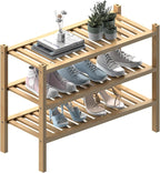 ROMGUAR CRAFT (Thick Bamboo Shoe Rack for Entryway, 3-Tier Free Standing Shoe Racks Stackable Shoe Rack Organizer for Hallway Closet Living Room 27 x12 x21 Inches