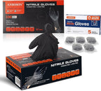 5 Mil Black Nitrile Gloves Disposable with 5 Travel Packs - Grease Resistant for BBQ, Grilling, Smoking Meat & Mechanics - Heavy Duty Food Safe, Latex Free - 110 Pcs, X-Large