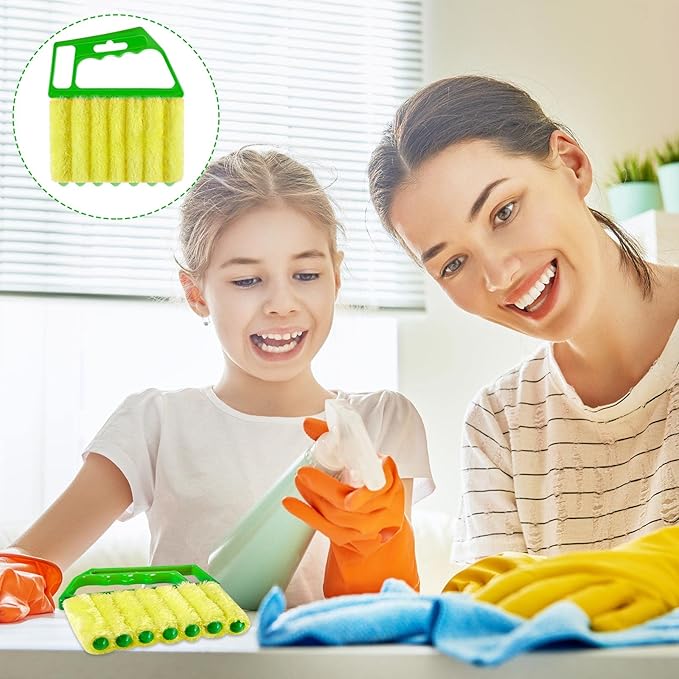 Geiserailie 2 Pcs Window Venetian Blind Cleaner Duster Tool Washable 7 Fingers Dusting Cleaner and Air Vent Shutter Brush Blinds Air Conditioner Fan Duster Dirt Housekeeping Tool (Blue Green)