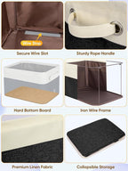 BALEINE 3 Pack Fabric Storage Bins for Shelves, Linen Storage Baskets for Organizing, Decorative Closet Bins for Clothes, Home (Black, 15"x11"x9.5")