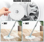 Spin Mop and Bucket with Wringer Set, 360° Spinning Mop Bucket System with 3 Microfiber Mop Replacement Heads, Adjustable Handle for Floor Cleaning (Light Blue)