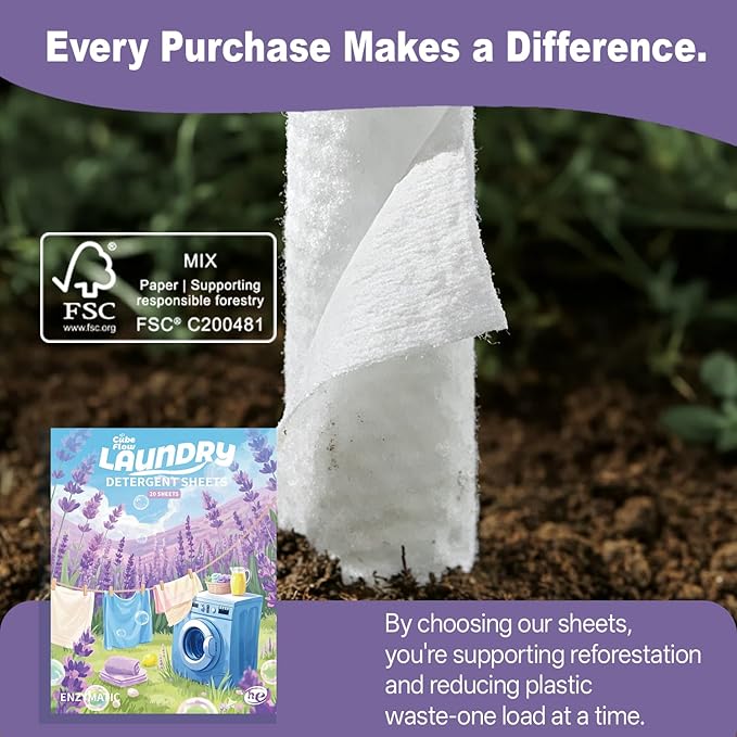 Laundry Detergent Sheets, Lavender Scent - 40 Loads |Effective & Eco-Conscious Cleaning| Pre-Measured, Liquidless for Deep Clean | Hypoallergenic, Washing Soda Travel Laundry Soap Strips