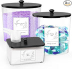COAZEX 3 Pack Laundry Powder Container & Dryer Sheet Holder, Plastic Laundry Room Organization and Storage Jars with Lids, Labels & Scoops for Powder, Detergent, Scent Booster (Black Lid)