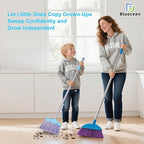 28'' Kids Mini Broom and Dustpan Set - Toddler Cleaning Toy, Toddler Household Helper, Parent-Child Interactive Play Cleaning Tool, Cute Cartoon Design, Small Safe Corner Broom (Blue)