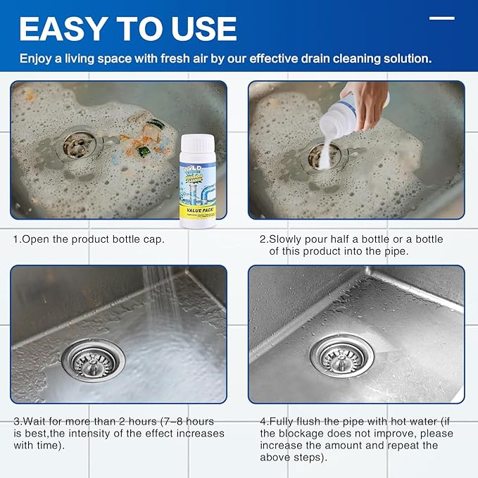 Wild Tornado Pipe Dredge, Powerful Sink and Drain Cleaner, Drain Cleaner Powder, Quick Sink Unblocker for Kitchen Toilet Pipes (2pcs)