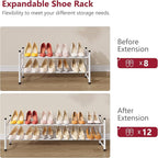Tajsoon Expandable Shoe Rack for Closet 2 Tier, 28“-41“ Adjustable & Stackable Shoe Shelf Storage, Metal Shoe Rack Organizer for Front Door Entrance, Closet, Garage, Entryway, White