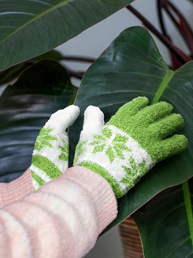 Patelai 3 Pairs Microfiber Plant Dusting Gloves Leaf Cleaning Gloves for Indoor Plants, Blinds, Furniture, House (Yellow,Pink,Blue,White,Medium)