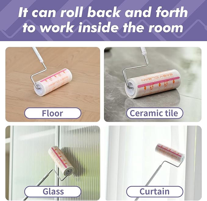 Large Lint Rollers for Pet Hair Extra Sticky for Floor, Carpet and Couch, with 3.5-Foot Adjust Handle and 100 Sheets 8X Adhesion